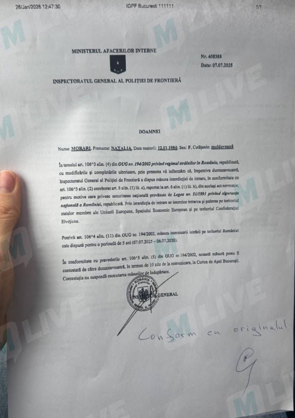 NATALIA MORARI INTERZISĂ ÎN ROMÂNIA 1000025219