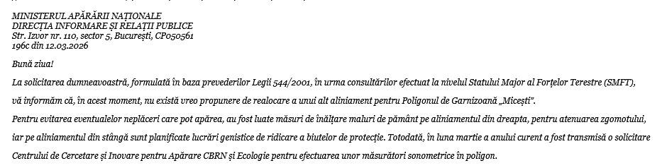 POLIGONUL DE TRAGERI DE LA MICEȘTI NU VA FI TRANSFERAT poligonul micesti